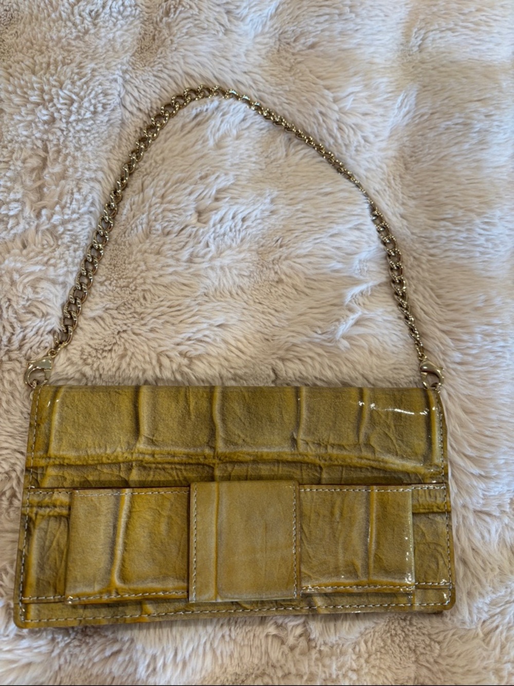 Kate Spade Knightsbridge Croc-Embossed Patent Wallet with Gold Chain